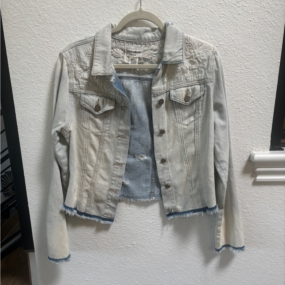 For The Republic Denim Embroidered and Hand Died Jean Jacket
